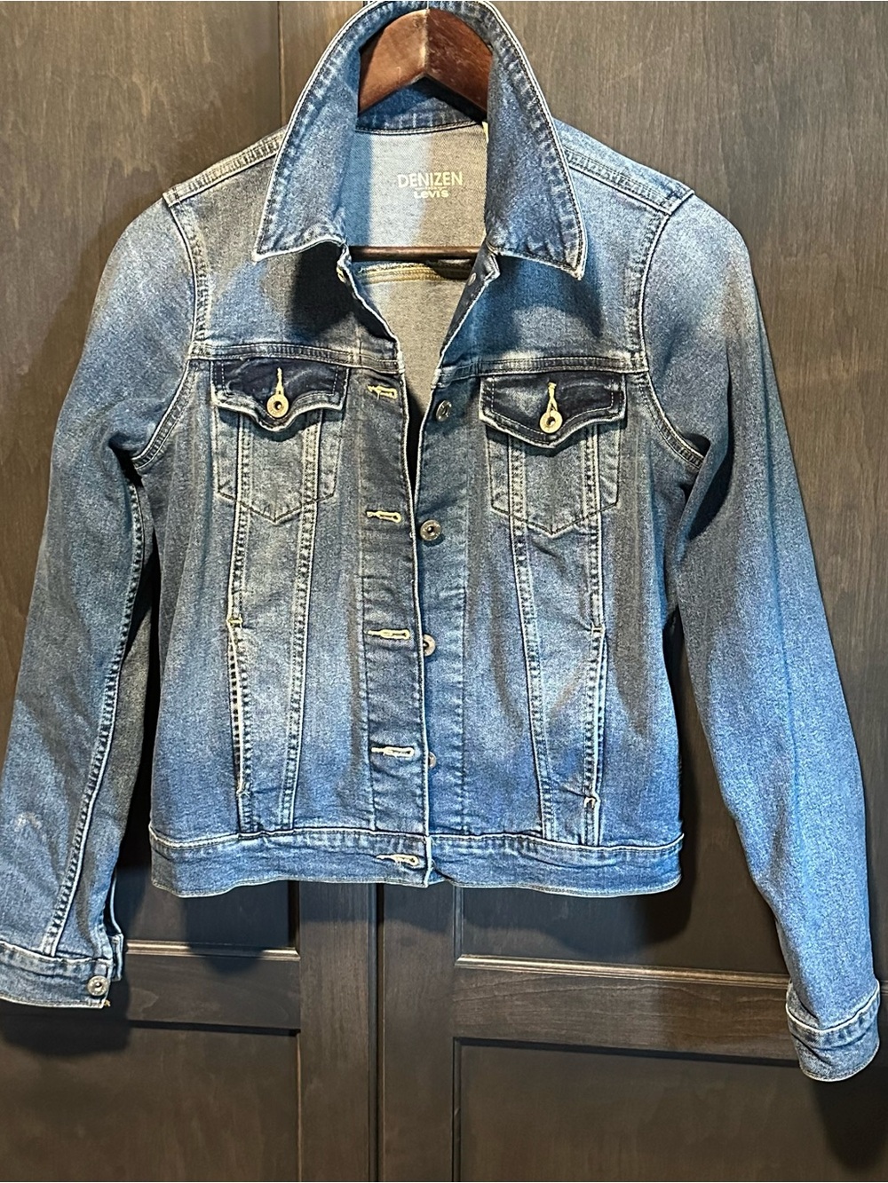 Denizen from Levi's Distressed Stretch Light Blue Trucker Denim Jacket